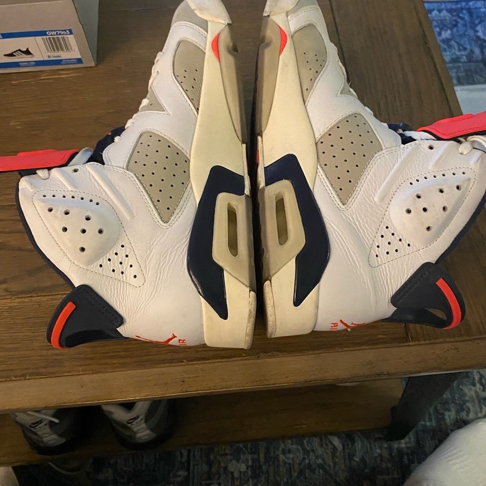 Jordan 6 tinkers  in White, Red, and Navy